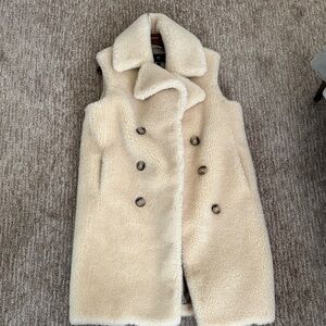 Banana Republic Cream Faux-Shearling Double-Breasted Vest